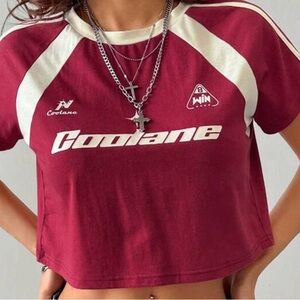 SHEIN Red and White Crop T-Shirt Short Sleeve